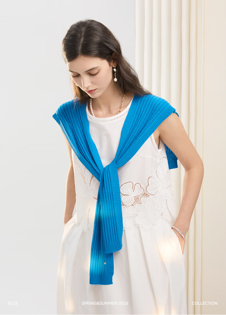 ELLE Women's Knitted Shawl Lightweight Spring Summer Office Air Conditioning Room Neck Protection Small Cape Gift 11