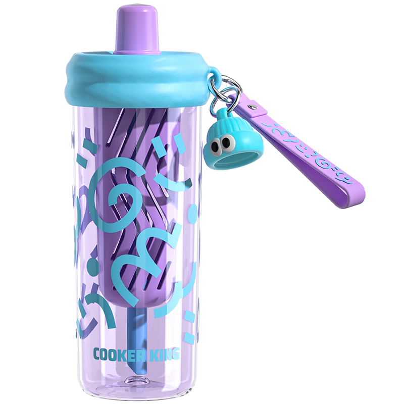 COOKER KING Tritan Plastic Cup with Straw, Shatterproof Tea Compartment, Detachable Portable Large Capacity Water Bottle, Blue-Purple, 650ml