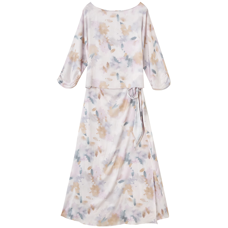 Demana Adjustable Half Skirt Overlapping Placket Spring Gentle Style Floral Eight-Sleeve Petite Slim Women's Dress