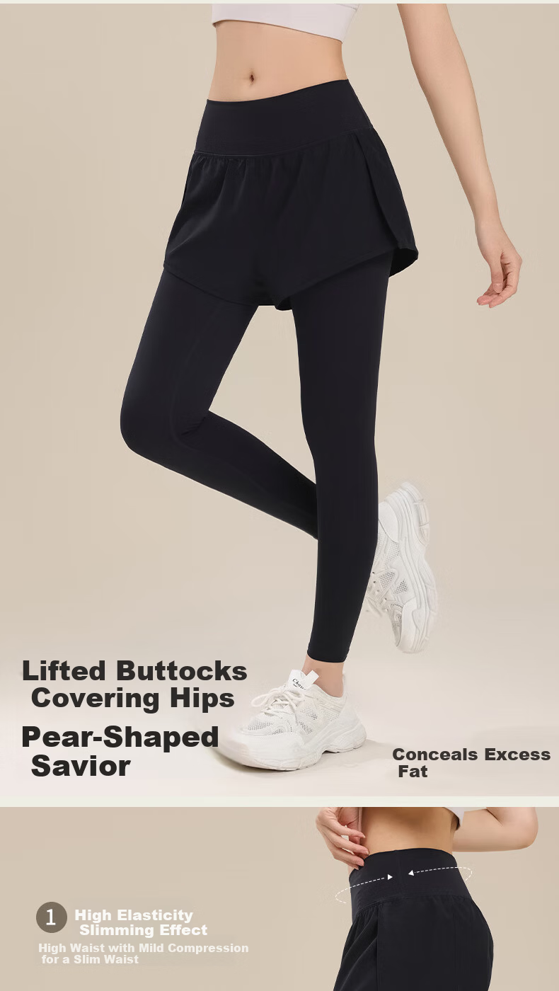 Free Style Women's Two-in-One Yoga Pants Spring Autumn Outdoor Sports Fitness Quick-Dry Pilates Training High-Waist Long Pants 3