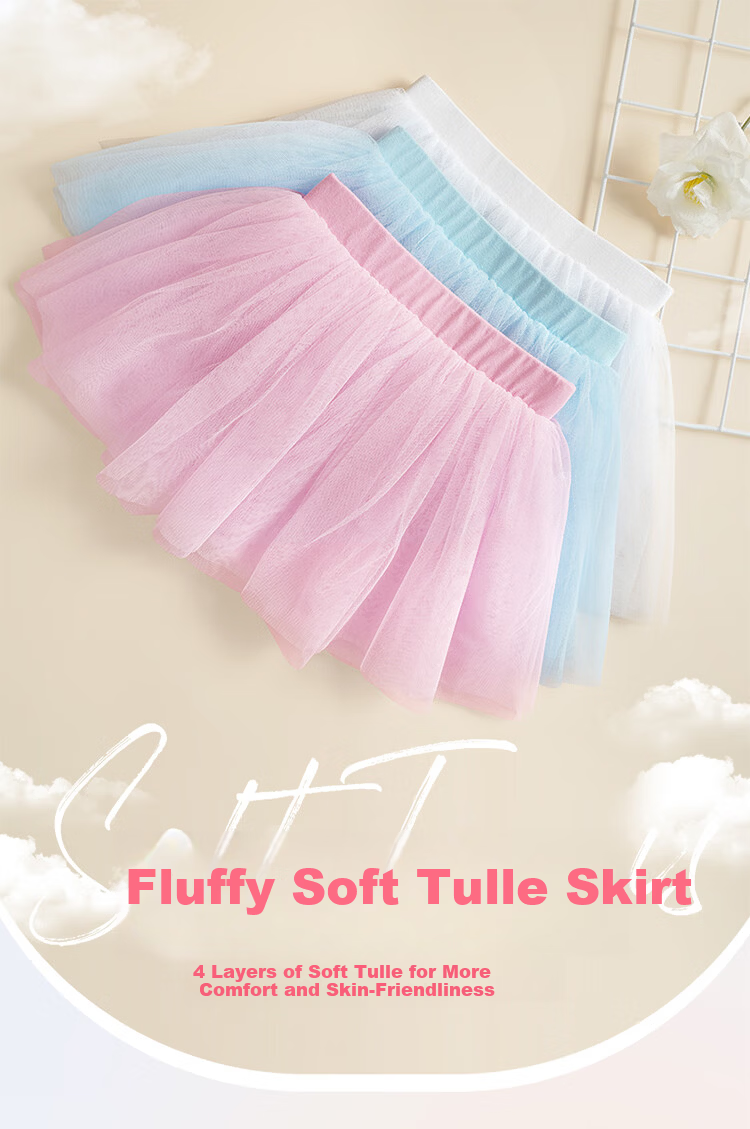 Aiwu Ge Children's Dance Skirt Short Skirt Girls White Puffy Tulle Skirt Dance Practice Performance White Size L 1