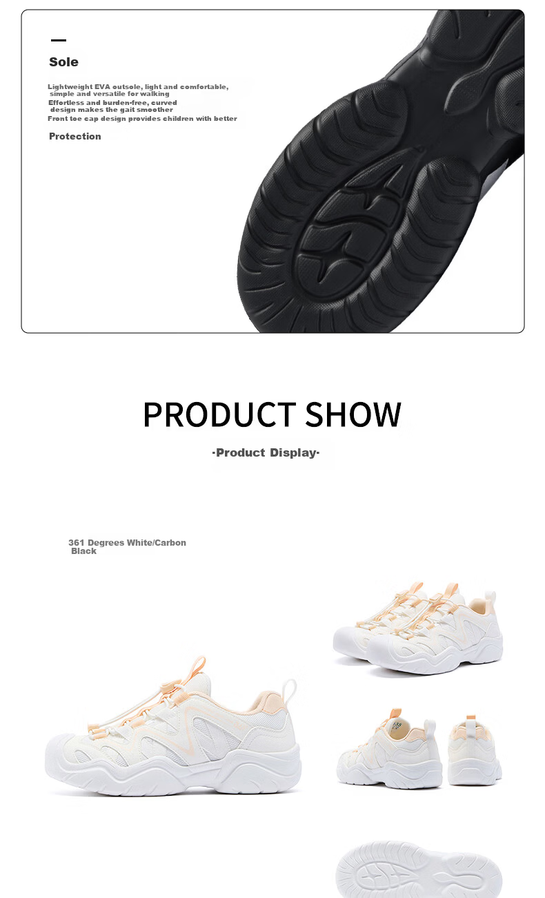 361° Kids Sports Shoes 2026 Spring Boys and Girls Lightweight Rebound Outdoor Casual Running Shoes White Size 37 15