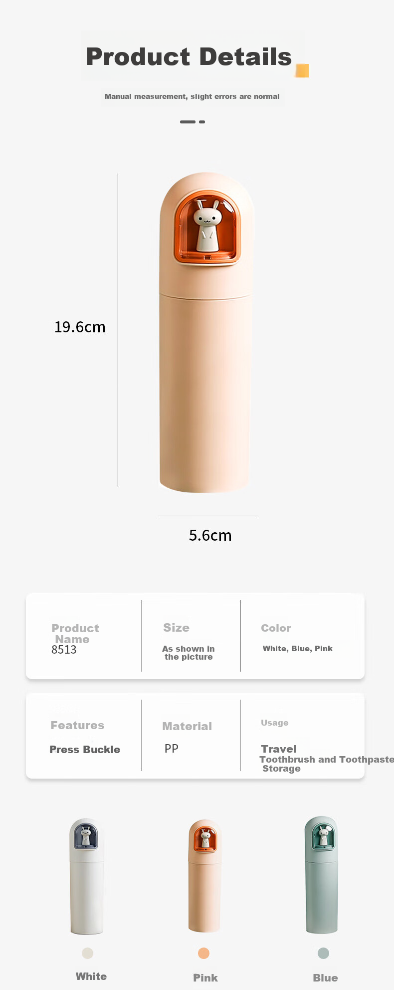 Koryo Yoshiko Travel Toothbrush Cup Rinse Cup Toothpaste Toothbrush Storage Box Portable Toiletries for Travel and Business Trip Pink 6