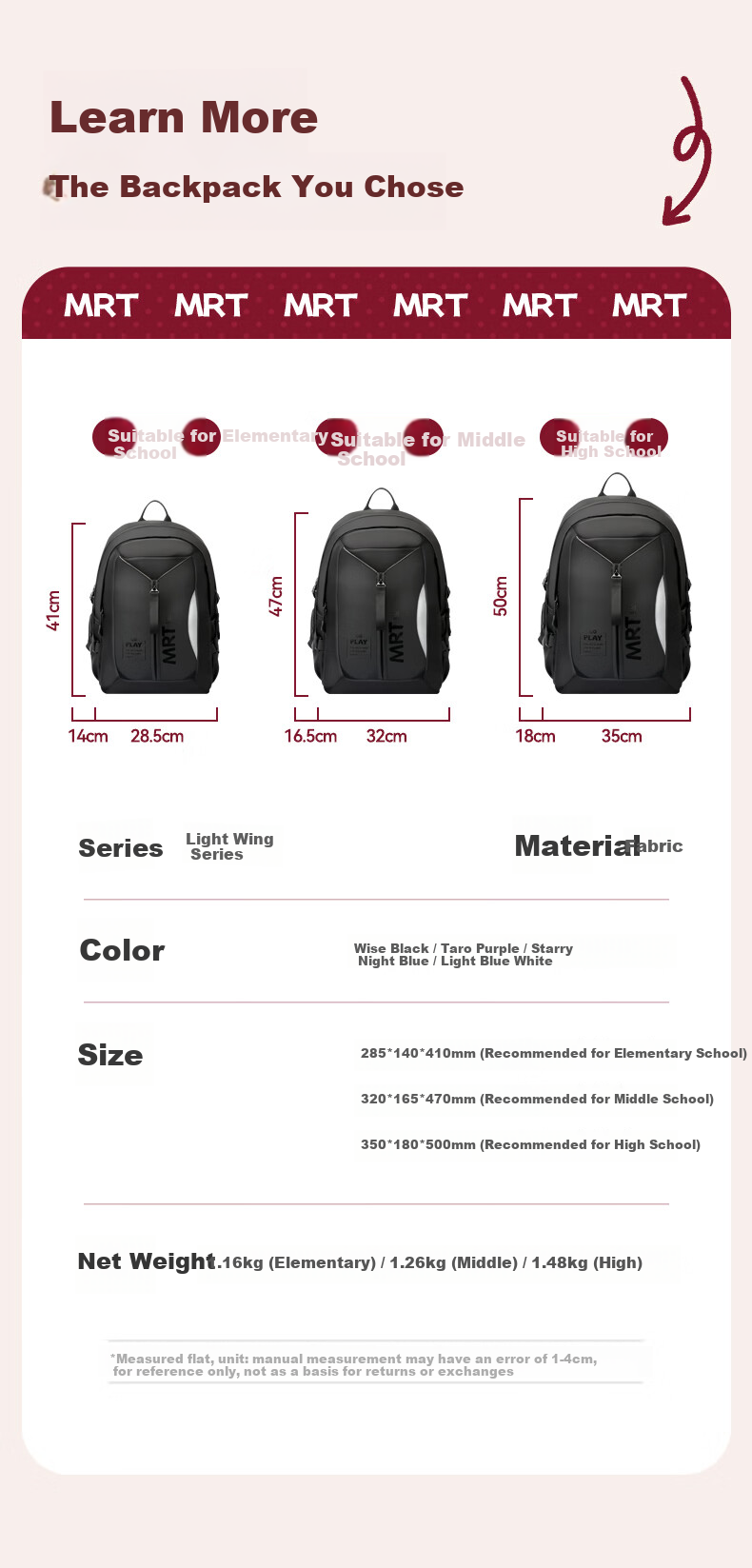 MRT Middle School Student Backpack Durable Lightweight Ergonomic School Bag for Boys and Girls 5
