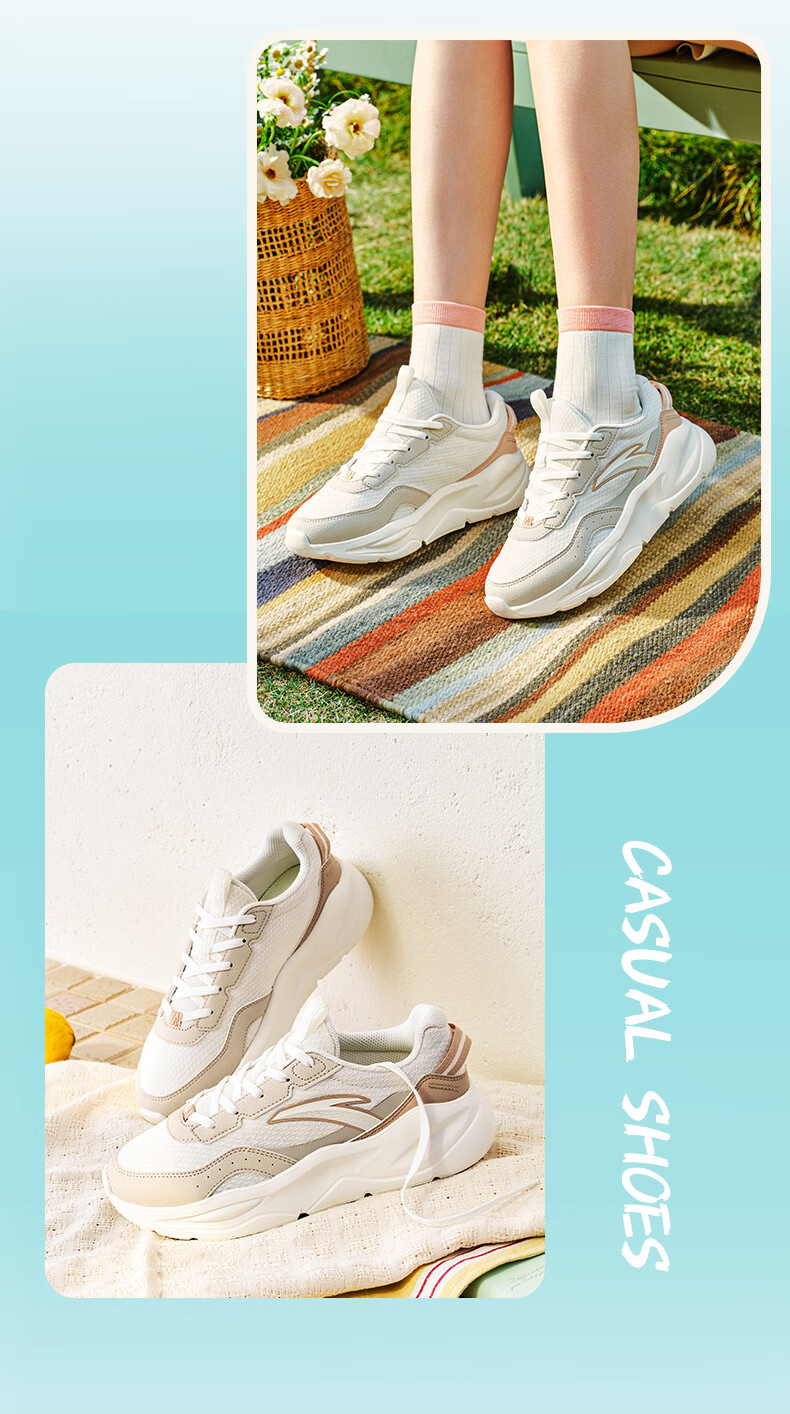 Anta Unrestrained Casual Women's Shoes Summer Mesh Breathable Lightweight Comfortable Thick Sole Height Increasing Fitness Jump Rope Running Sports Shoes 11