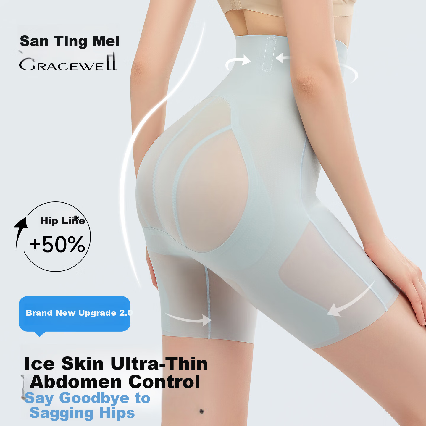 GRACEWELL Slimming Shaping Waist and Hip Lift Pants Summer Ultra-thin Ice Silk Postpartum Body Shaping Underwear Blue XL
