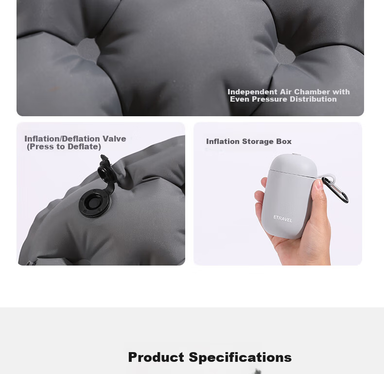 Etravel Outdoor Inflatable Seat Cushion Portable Foldable Air Pad Travel Camping Hiking Concert Moisture-Proof Gray 22