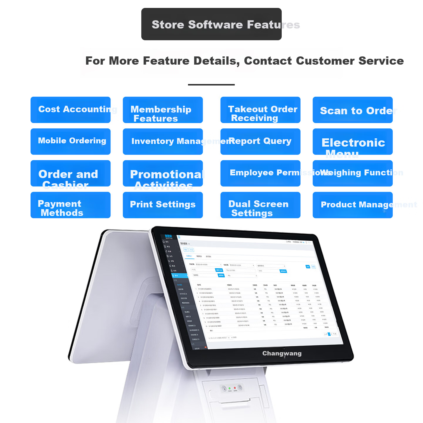 CHANGWANG CW1202 All-in-One Supermarket Cash Register POS System with Weighing, Restaurant Ordering, Meituan Delivery Printing
