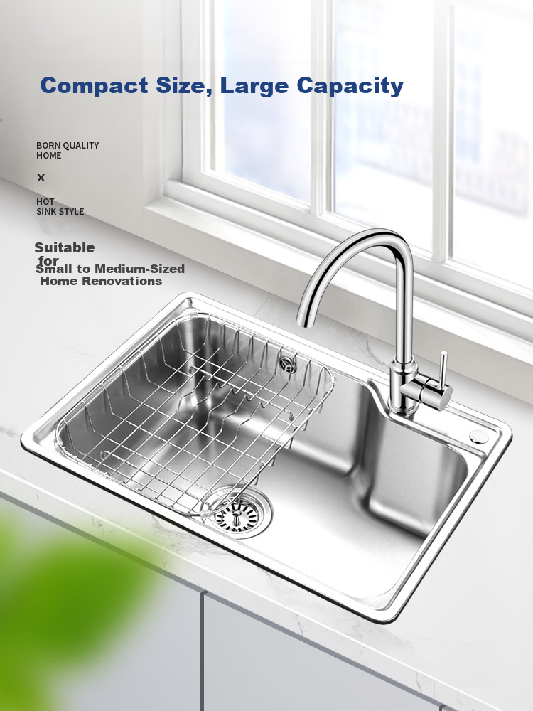 OULIN Single Bowl Sink Set 304 Stainless Steel Kitchen Sink with Copper Faucet Thickened Single Bowl 1
