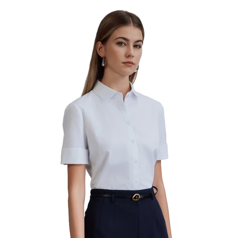 G2000 Cotton Skin-Friendly/mall Matching Spring And Summer Business Commute Women's Short-Sleeve Shirt, Ice Blue, Size 34