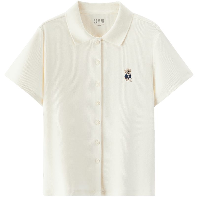 Semir Mall Same Style | Women's Summer Polo Shirt with Dog Embroidery, Slim Fit, Regular Shoulder 2026 Simple Cardigan 101326115008