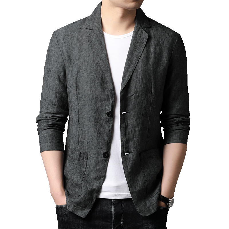 ROMON 100% Pure Linen Men's Blazer Spring Autumn Casual Solid Color Single-Breasted Slim Fit Korean Style Lightweight Jacket