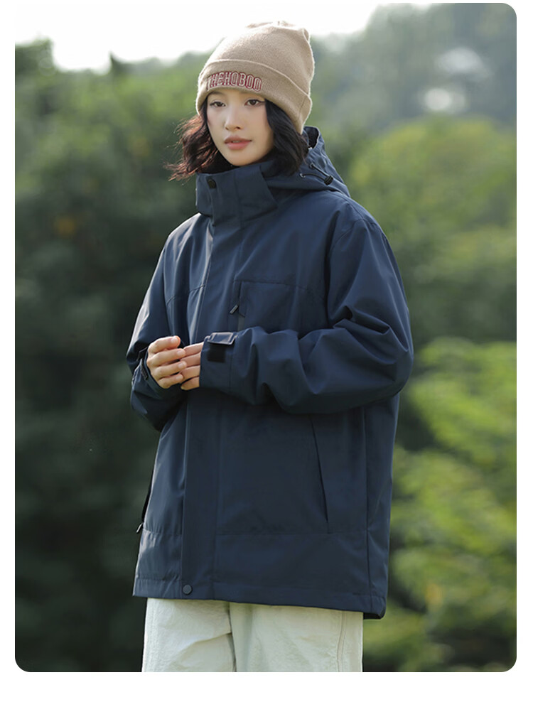 JEEP SPIRIT Unisex 3-in-1 Outdoor Windproof Waterproof Hooded Jacket Navy Blue M 24