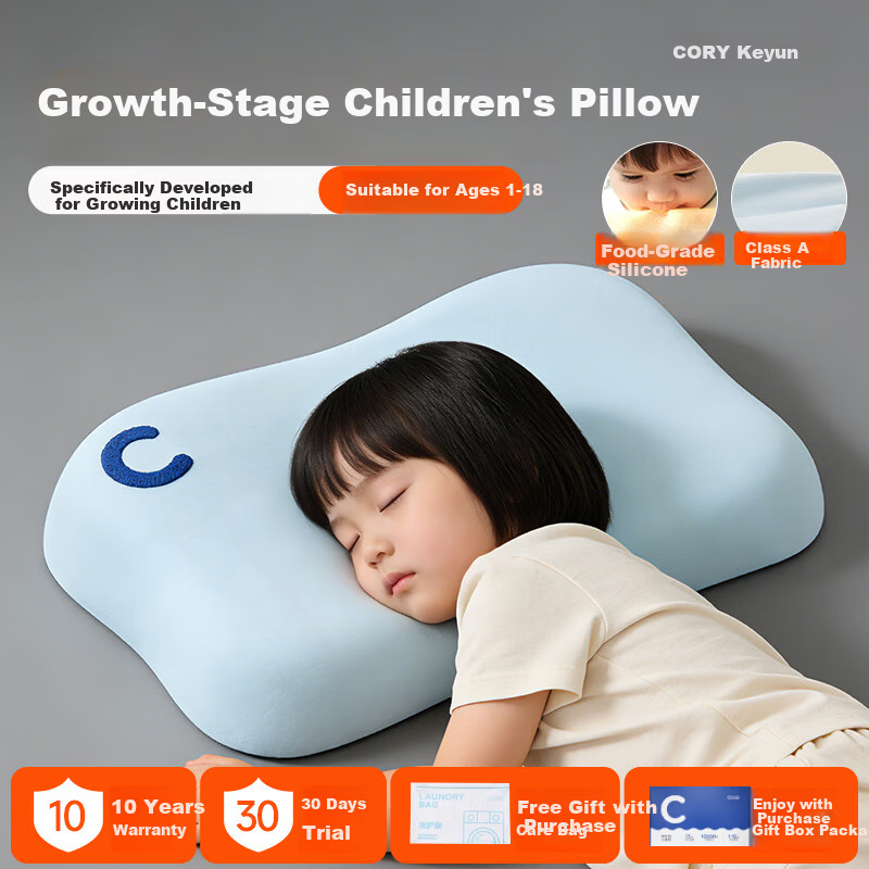 CORY Children's Pillow Baby Infant Student Washable Breathable Silicone Pillow 2.5CM - Blue (Ages 1-12)