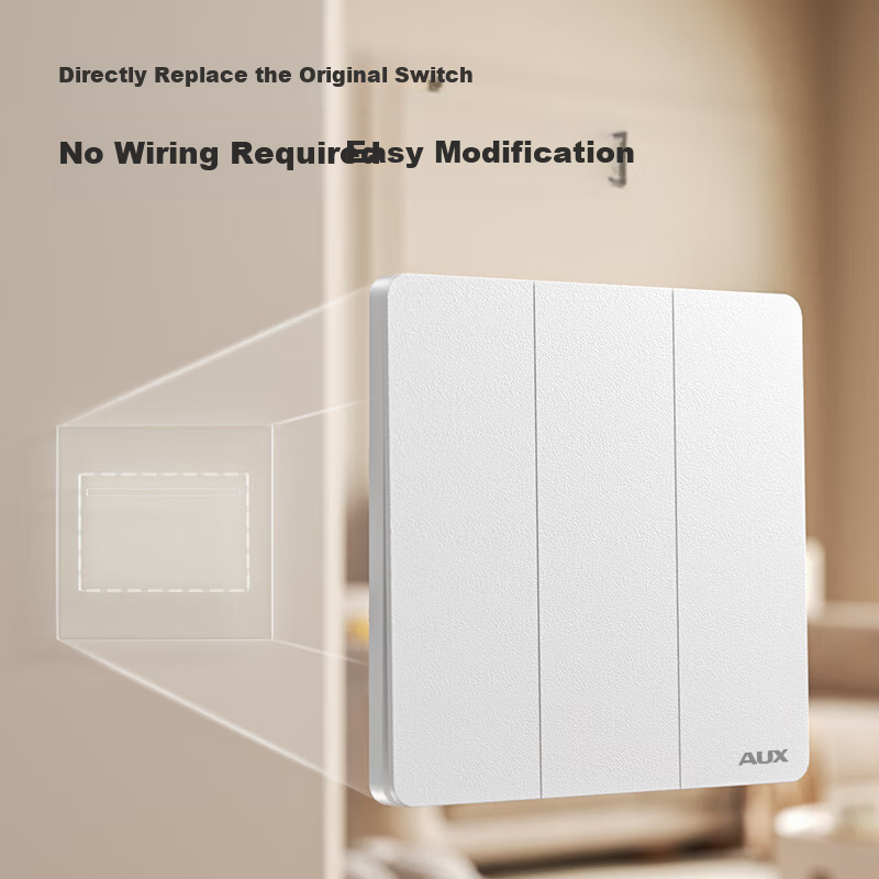 AUX Wireless Switch No Wiring Dual Control Smart Remote Control Stick-on Home Mother-Child Panel Light Controller White Single-Gang + 1 Stick-on Pad