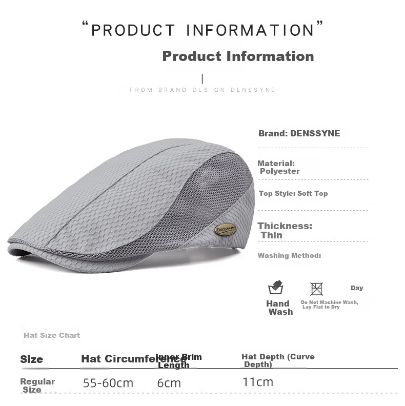 Denssyne Quick-Dry Men's Summer Beret Breathable Mesh Thin Sun Protection Casual Versatile Fishing Outdoor Cap 5