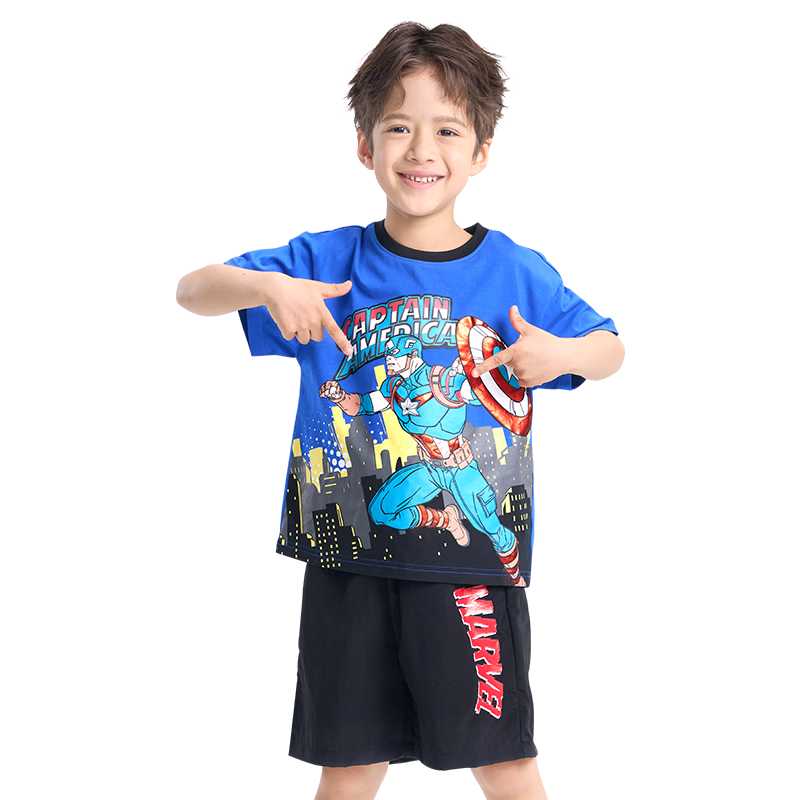 Disney 2026 New Marvel Captain America Summer Short Sleeve T-Shirt and Shorts Breathable Cool Thin 130CM
