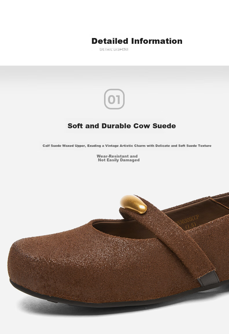 Goldlion Women's Vintage Distressed Cow Suede Mary Jane Flat Two-Way Low-Cut Shoes G656530305 Black Size 36 6