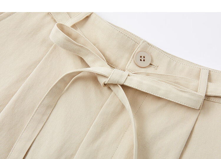 Demana [Pure Cotton Weaving] Spring Simple Detachable Decorative Tie Multi-Pocket Loose Petite Women's Casual Pants 12