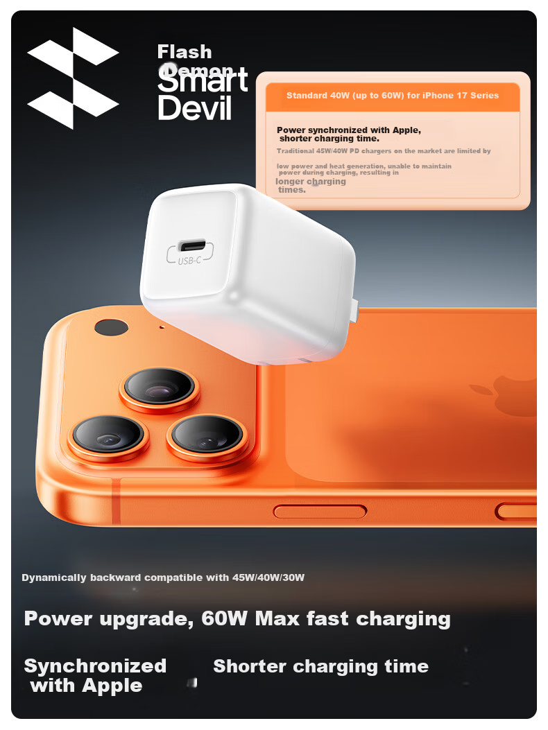Shanmo [AVS Protocol] Apple 17 Charger 60W GaN Fast Charger Compatible with 45W/40W Fast Charging for iPhone 17 Pro Max/16/15 Phone Adapter 3
