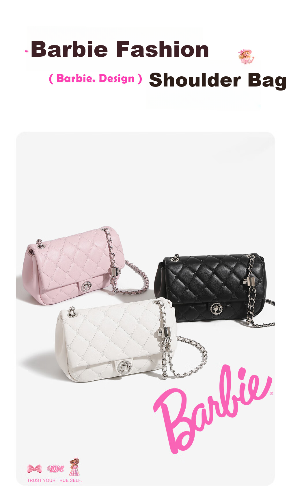 Barbie Women's Bag Luxury 2026 New Small Chanel Style Quilted Commuter Crossbody Shoulder Bag Birthday Valentine's Gift 1