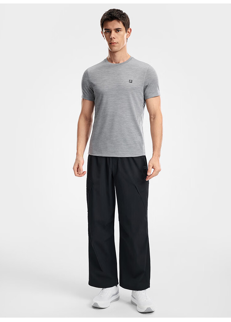 FILA Official Men's Knitted Short Sleeve Shirt 2026 Summer Fitness Sports Basic Crew Neck Merino Wool T-Shirt 26