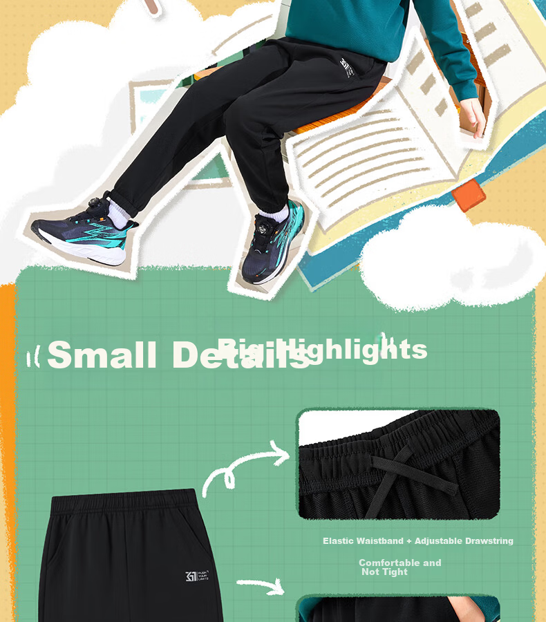 361° Kids Long Pants Spring 2026 Unisex School Knit Sports Stretch Pants Black 170 5
