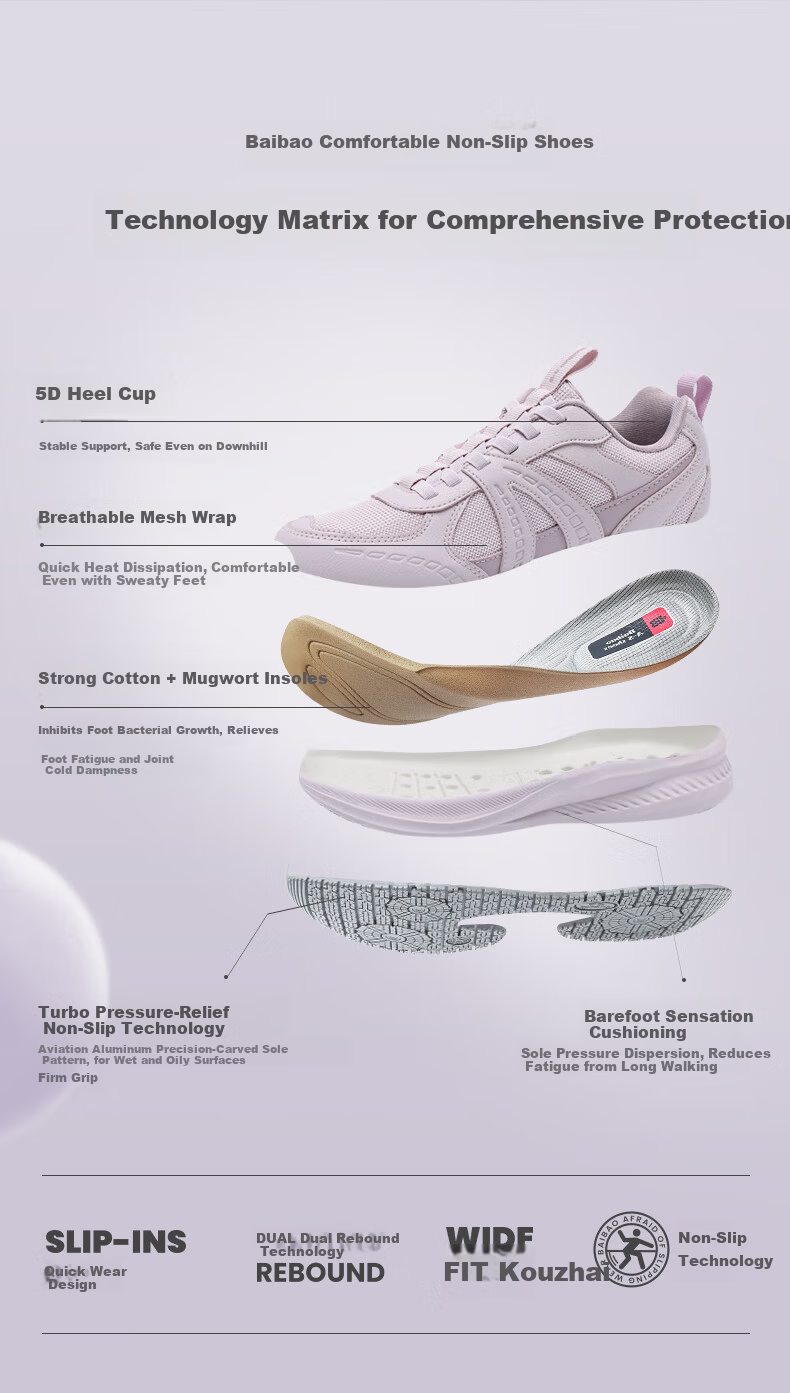 Baibao Super Non-Slip Women's Sports Shoes Oil and Water Resistant Lightweight Running Shoes Soft Cushion Breathable Maternity Safety Casual Shoes 3