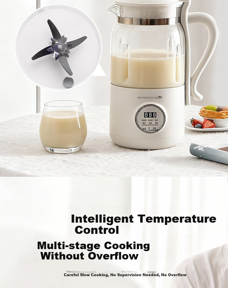 ROYALTY LINE 22-Blade Soy Milk Maker and Blender Titanium Coating 1L Fully Automatic Noise-Reducing Multifunctional Food Processor for 2-4 People White 20