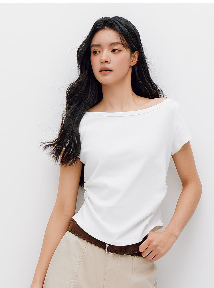 Semir Mall Same Style | Women's Summer Short Sleeve T-Shirt, Short Slim Fit, Off-Shoulder Ruffled 2026 Top 101326100002 17