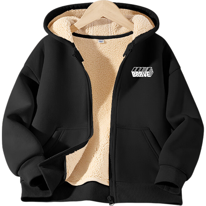 JEANSWEST Boys' Autumn Winter 2025 Fleece-Lined Hooded Sweatshirt Warm Thick Lamb Wool Cardigan for Older Kids