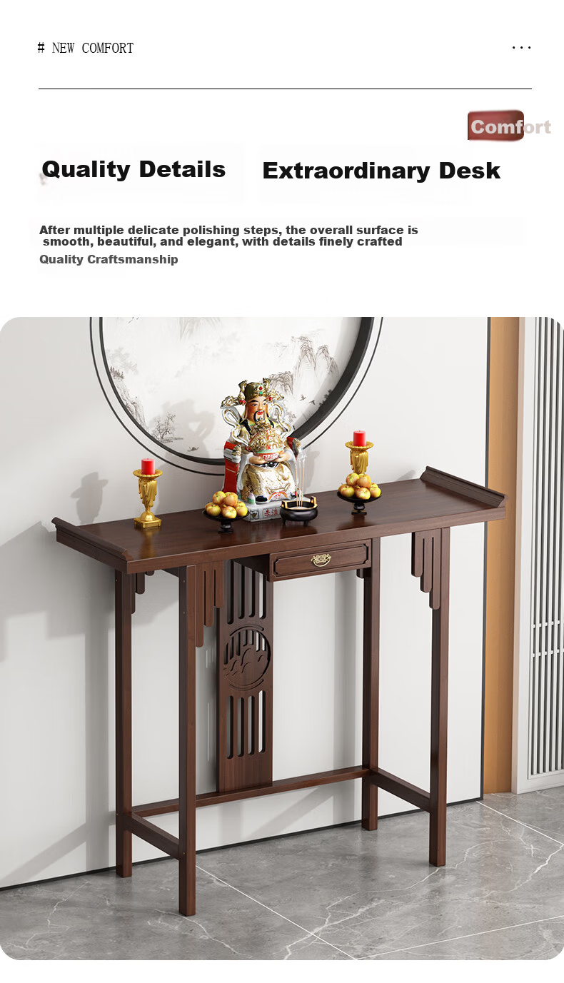 Taomengju New Chinese Style Buddhist Altar Cabinet with Caishen Statue, Buddha Table, Incense Table, Guan Gong and Bodhisattva Offering Stand, Tribute Table Storage Shelf 20