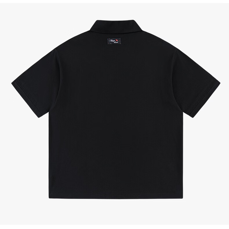 Charles Heart Trendy Floral Love Embroidery Couple Pure Cotton Short Sleeve Polo Shirt Casual Unisex Black XS 9