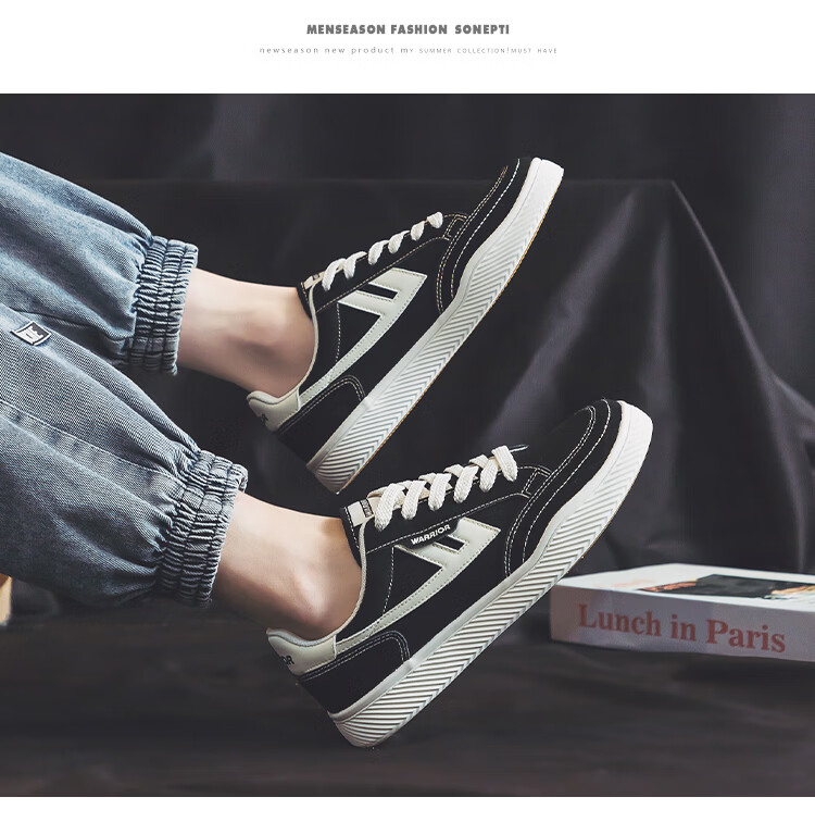 Warrior Men's Canvas Shoes Couple Casual Sneakers Comfortable Versatile Spring Men's Shoes 692 Black Beige Size 41 12