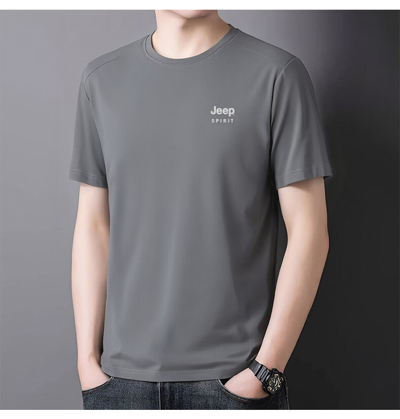 JEEP SPIRIT Men's Short Sleeve T-Shirt Summer Ice Silk Running Fitness Sports Quick-Dry Breathable Top White M 14