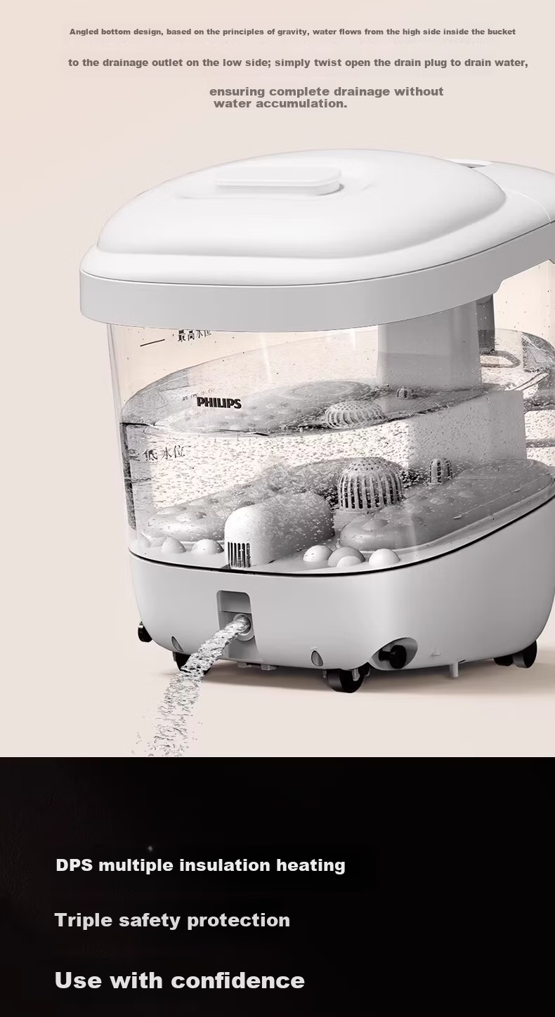PHILIPS Foot Soaking Tub with Reclining Soak, Pipeline Sterilization, Electric Massage Foot Bath, Smart Constant Temperature Heating, Warm Foot Small White Bucket 3207F, Birthday Gift for Mom and Dad 9