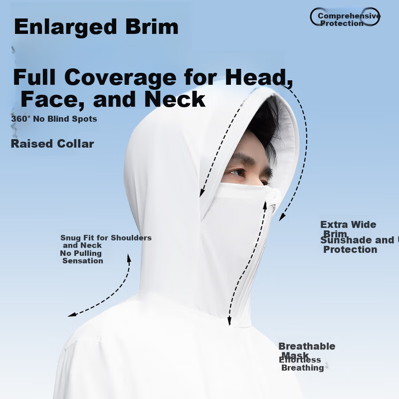 JEEP Men's Ice Silk Sun Protection Jacket Summer Quick-Dry Breathable Cooling Lightweight Hat Brim Sunshade Coat W White XL