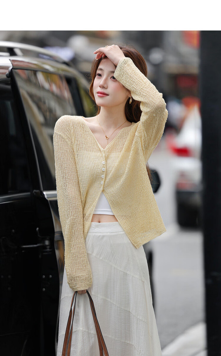 Mt Spring Oxygen V-Neck Long Sleeve Cardigan with Button Decoration Elegant Knitwear for Women 2