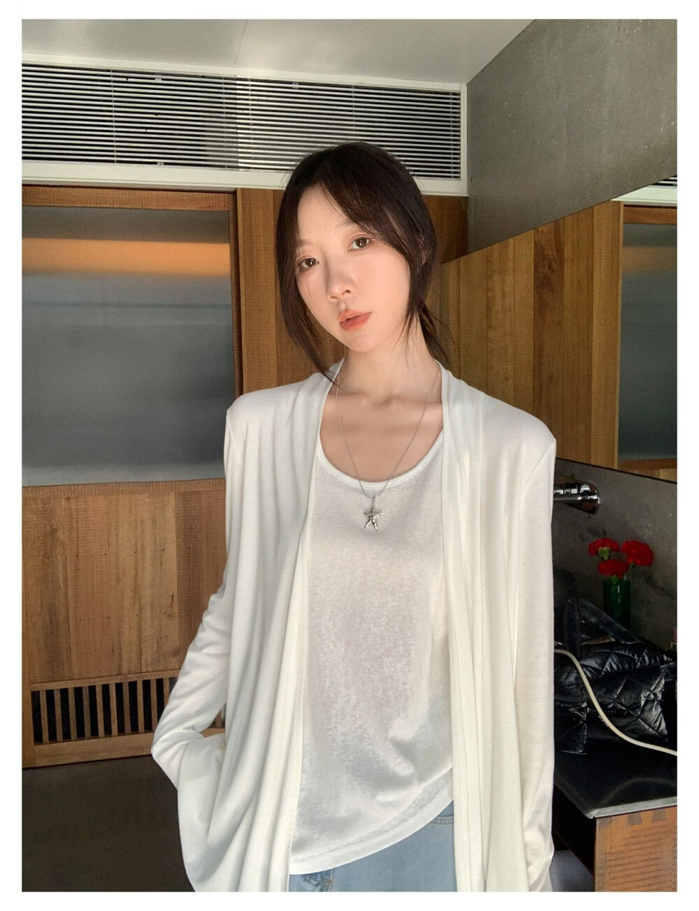 ICH MODE "Lazy Mode" Vest Set Summer Physical Sun Protection Long Sleeve T-Shirt Thin Jacket Air Conditioning Shirt White L 6
