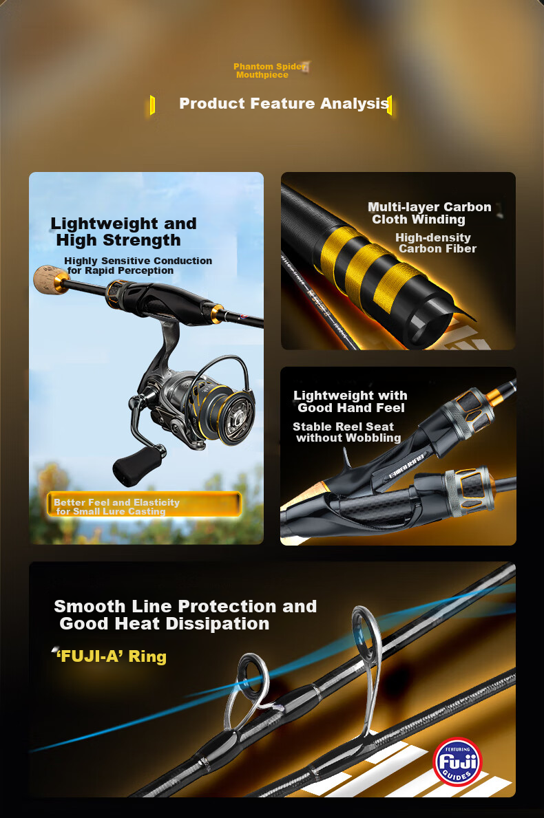 GW 1.5m Straight Handle Phantom Spider Ma Kou UL Fast Action Micro Fishing Lure Rod Stream Whitebait Lure Fishing Rod 2