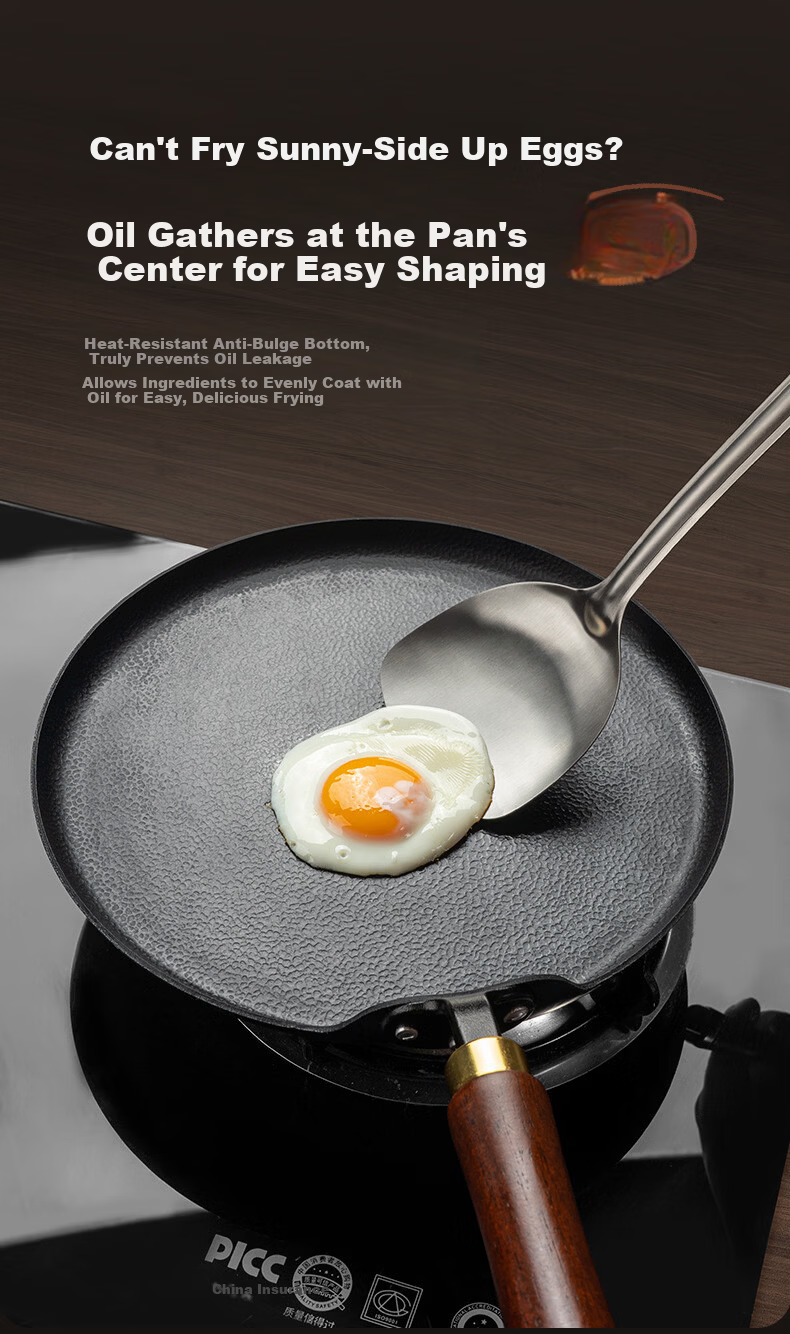 CHUI DA REN Zhangqiu Flat Bottom Iron Pan Non-Coated Non-Stick Home Use Steak Frying Pan Pancake Pan for Gas and Induction Cookers 6