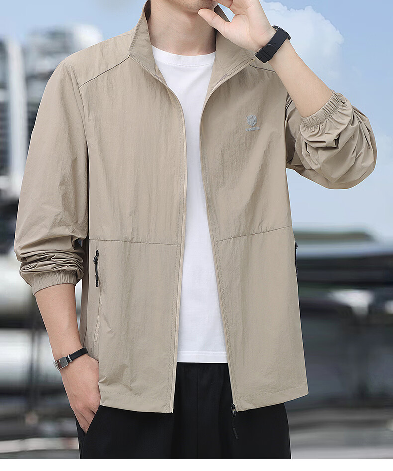 ROMON Sun Protection Jacket for Men, Summer Stand-Collar Ice Silk Cool-Feeling Outdoor Breathable Loose Casual Skin Coat, Navy Blue, 4XL 8