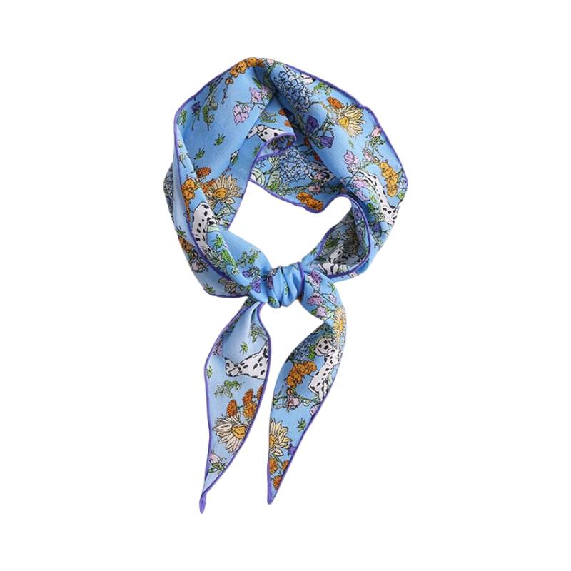 Lagur "French Wonderland" 100% Mulberry Silk Small Scarf 12mm Silk Triangle Neck Scarf Spring Autumn Dreamy Blue