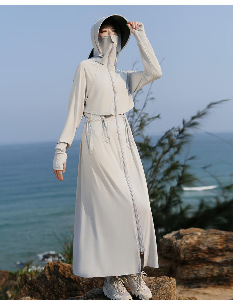 Combo Long Women's Sunscreen Jacket Ice Silk Slim Fit Breathable Full Body Sun Protection Beachwear High UV Protection 18