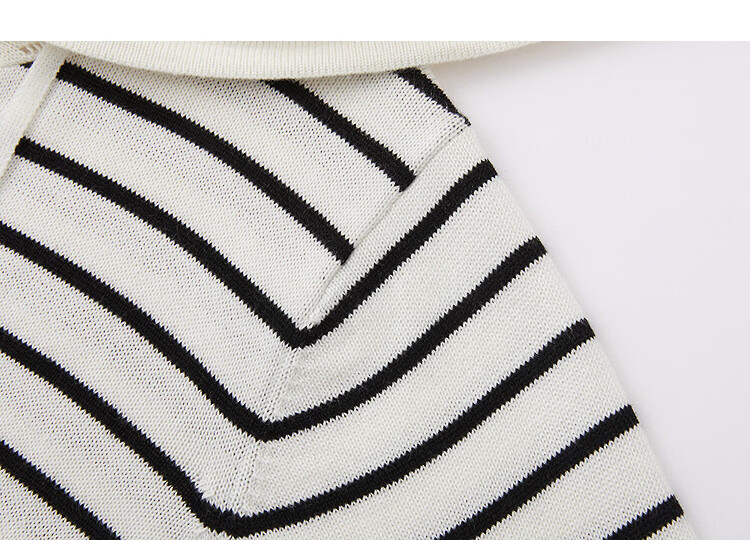 Demana [Wool and Mulberry Silk Blend] Spring Vintage Style Hooded Crochet Stripe Loose Slim Fit Women's Dress 14