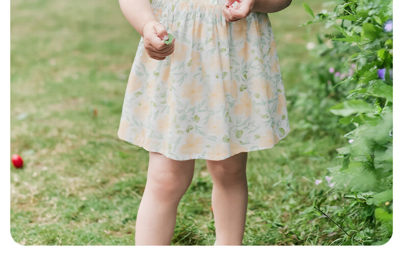 JELLYBABY Round Neck French Style Floral Dress Summer Girls Baby Knitted Vest Dress Casual Breathable Lightweight 24