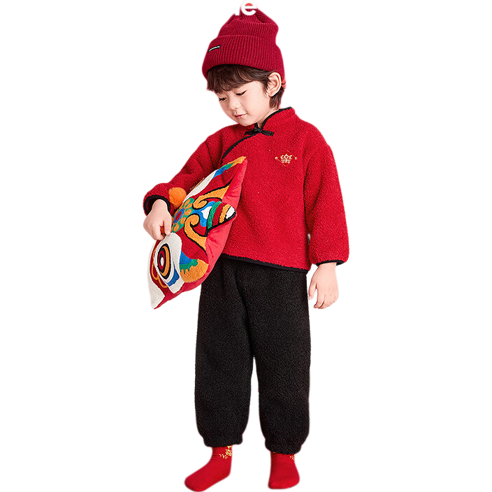 Balabala Kids Homewear Set Boys Girls 2026 Spring New Chinese Style Red Warm Pajamas