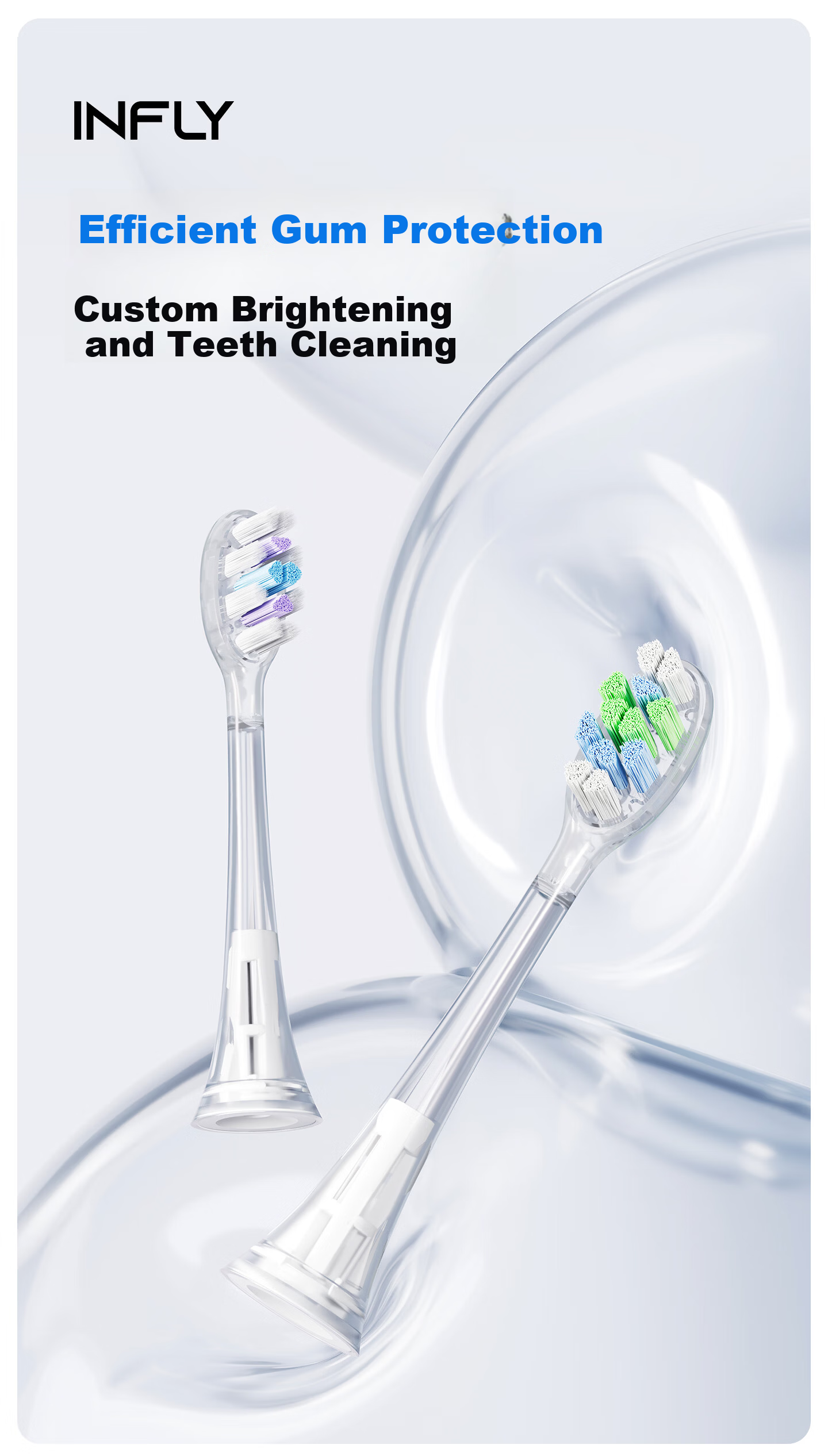 Infly T32/T34 Series Electric Toothbrush Heads - Transparent Gum Care Type - Pack of 2 1