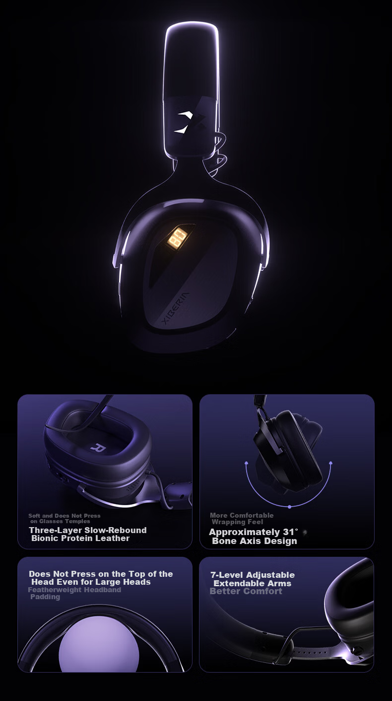 XIBERIA K06S Quad-Mode Smart Display Gaming Headset Bluetooth Wireless Over-Ear Dual-Mode Same-Frequency Mixing Support Play While Charging Esports Delta Black [Recommended by Xiaodingdang] 17