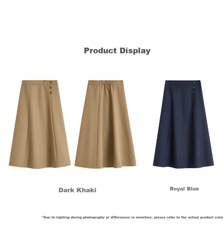 Inman Vintage Commuter Split Hem Cotton Mid-Length A-Line Skirt Autumn Women's Dark Blue - M 19